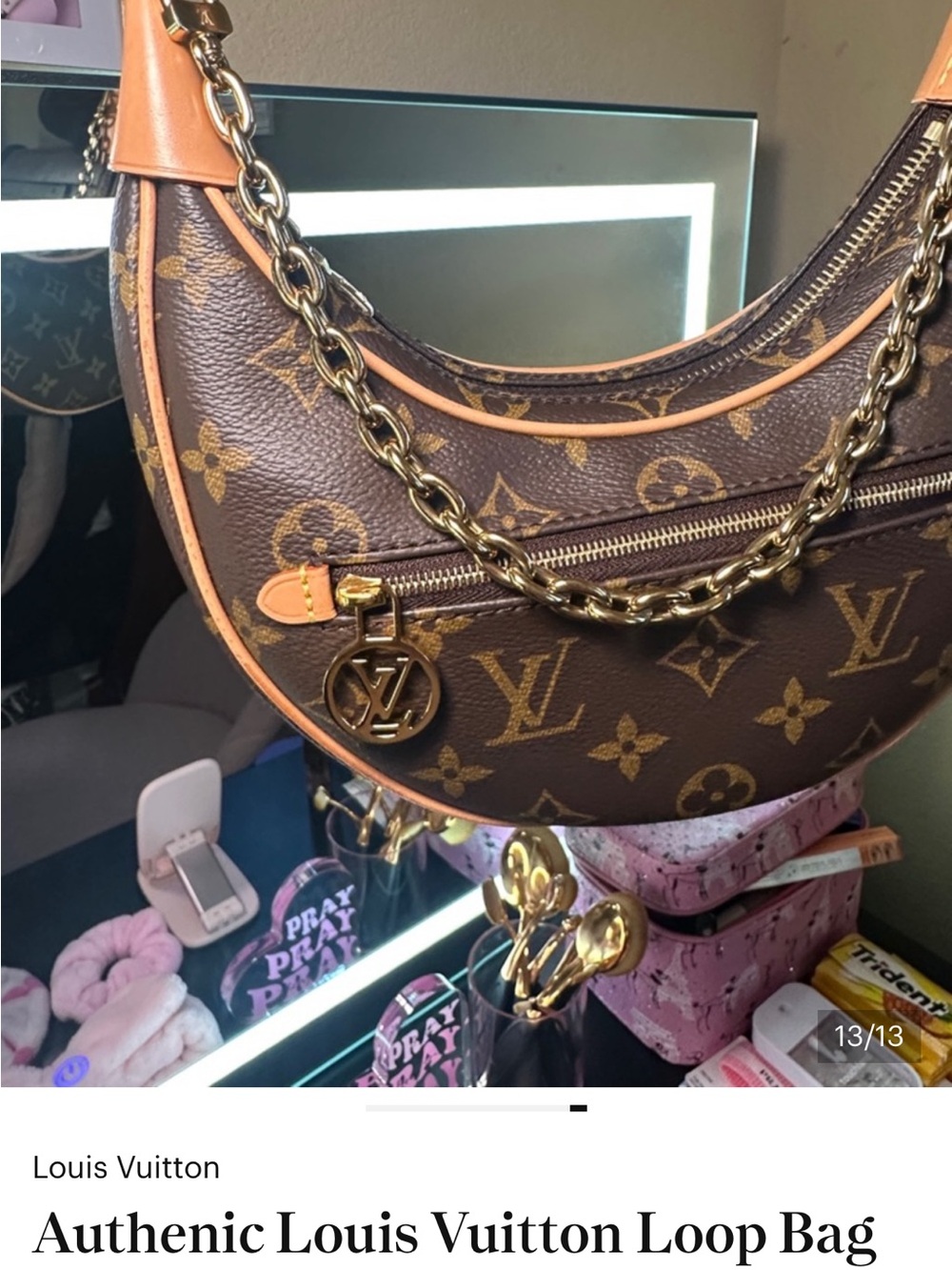 Authenic Louis Vuitton Monogram Loop Pm Shoulder Bag with Gold Chain - Picture 5 of 13